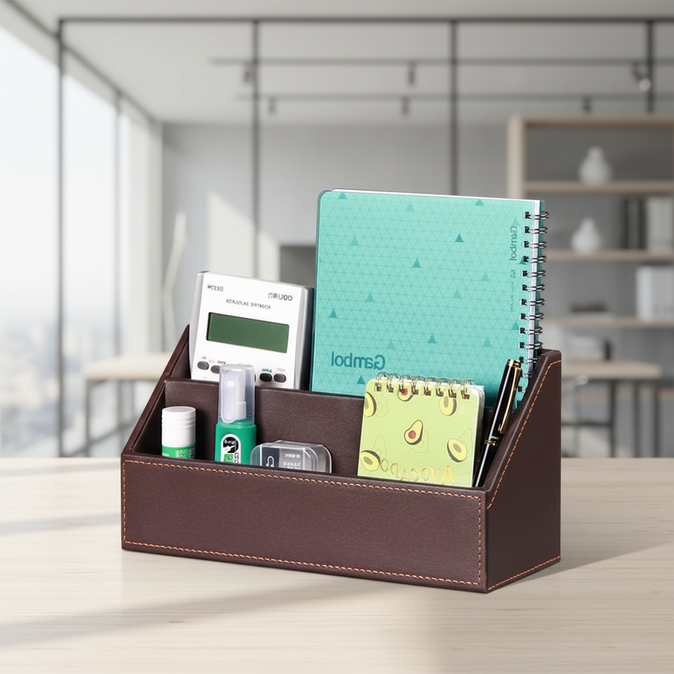 Leather File Storage Organizer with Metal Frame – Large Capacity Desk Cabinet for Office or Study