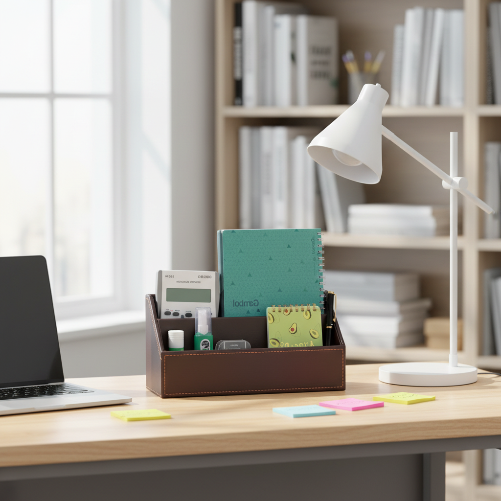 Leather File Storage Organizer with Metal Frame – Large Capacity Desk Cabinet for Office or Study