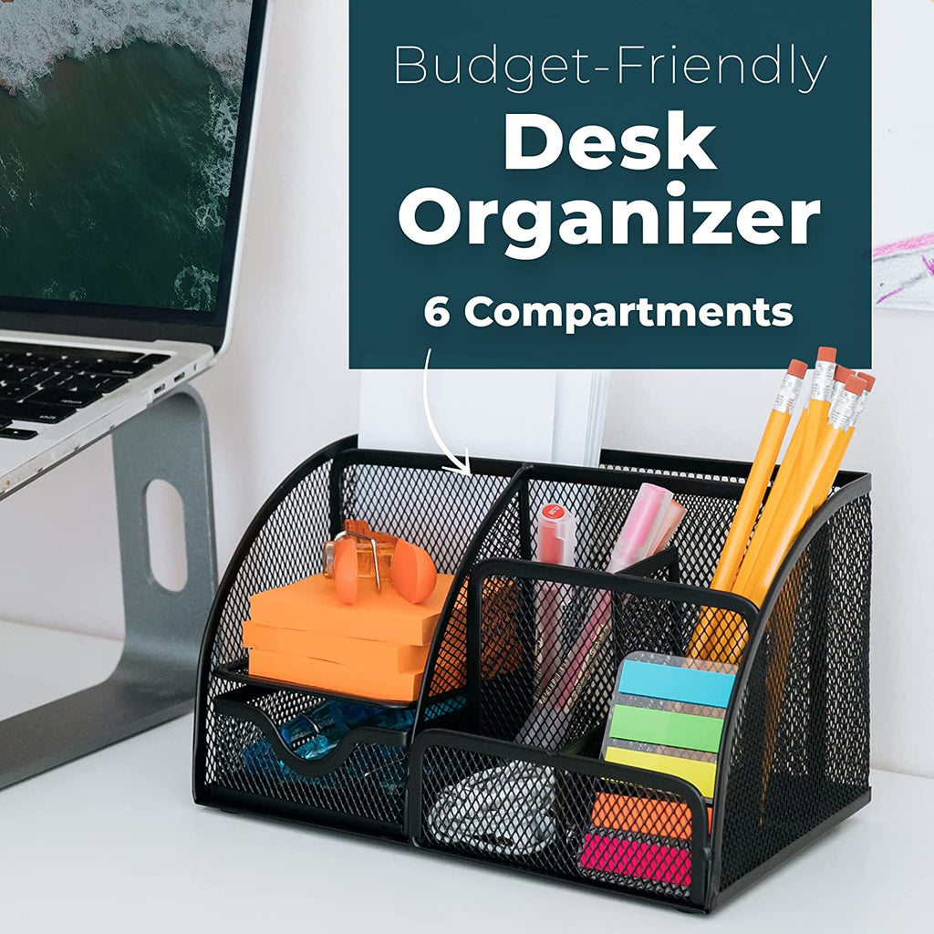 Small Desktop Pen Organizer – Black Desk Storage for Office Supplies and Accessories