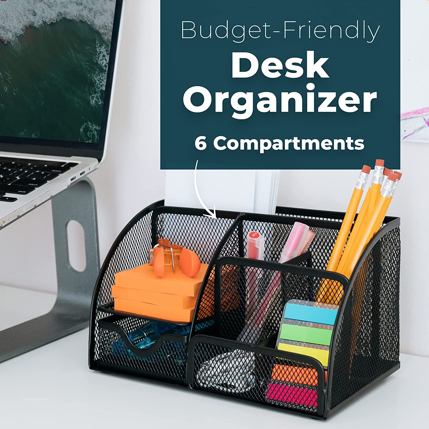 Small Desktop Pen Organizer – Black Desk Storage for Office Supplies and Accessories