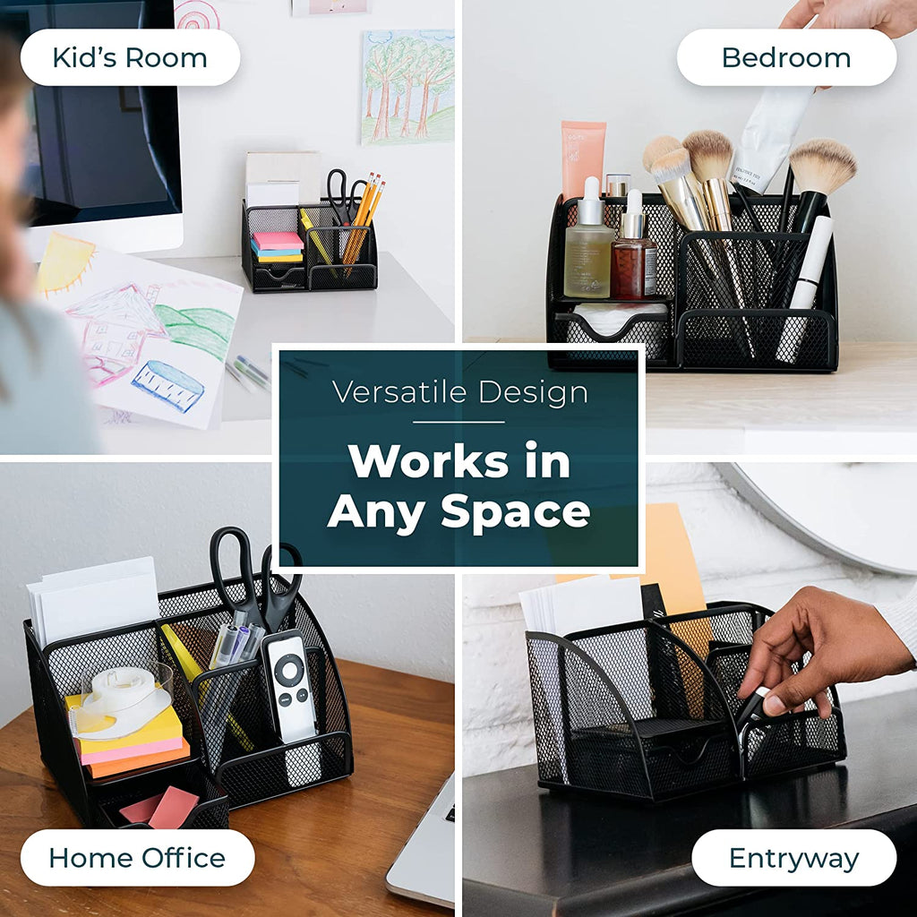 Small Desktop Pen Organizer – Black Desk Storage for Office Supplies and Accessories