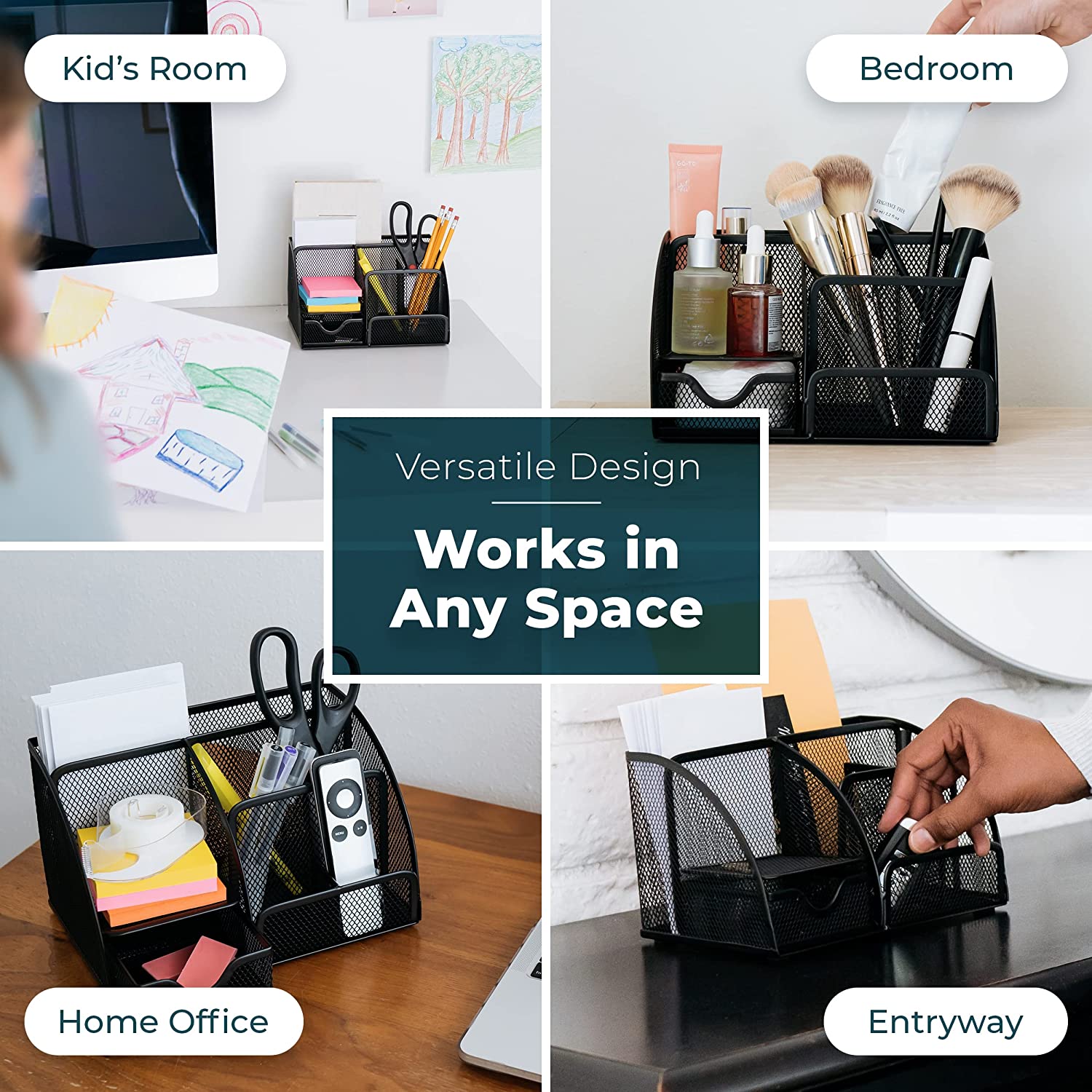 Small Desktop Pen Organizer – Black Desk Storage for Office Supplies and Accessories